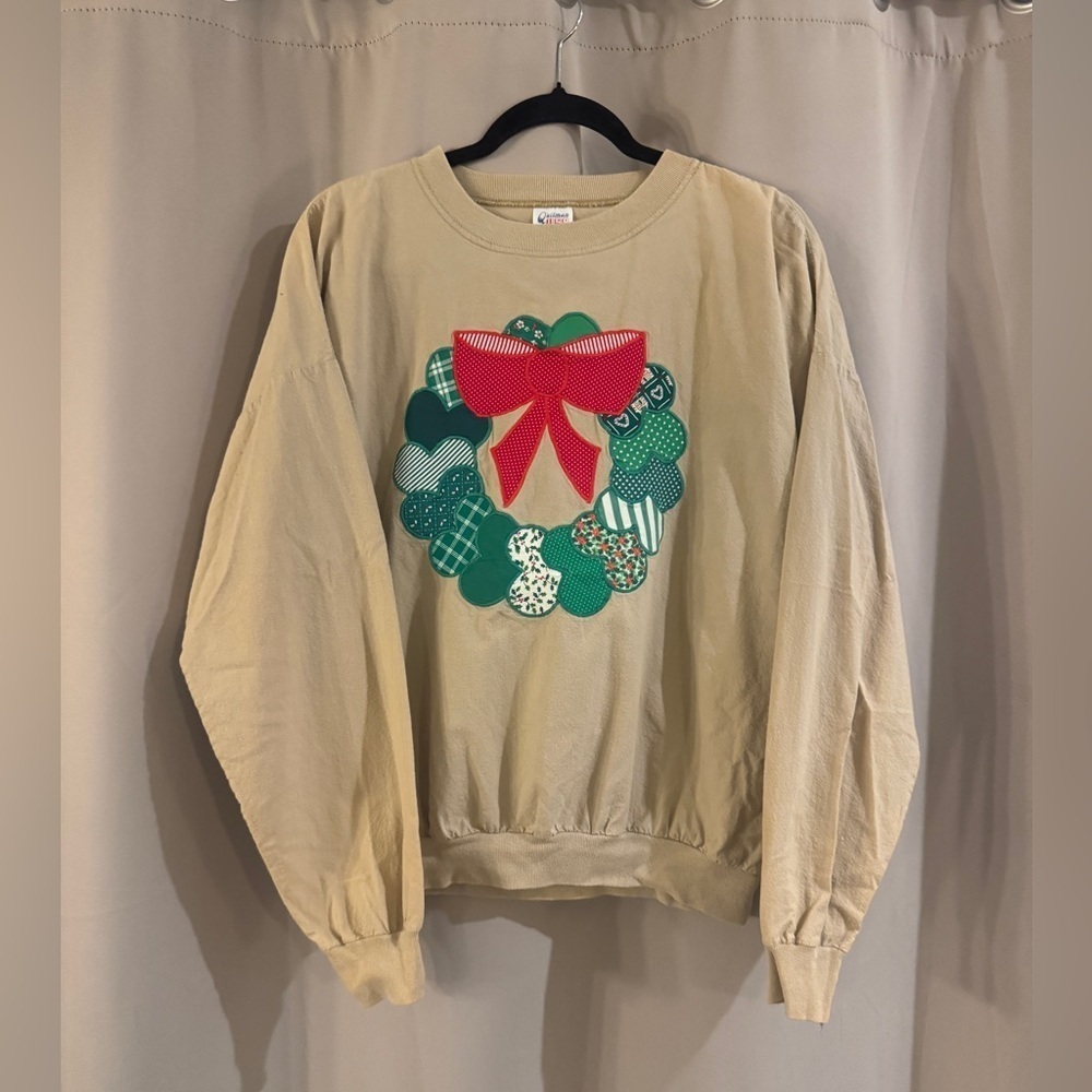 USA Festive Tan Sweater with Green and Red Accents